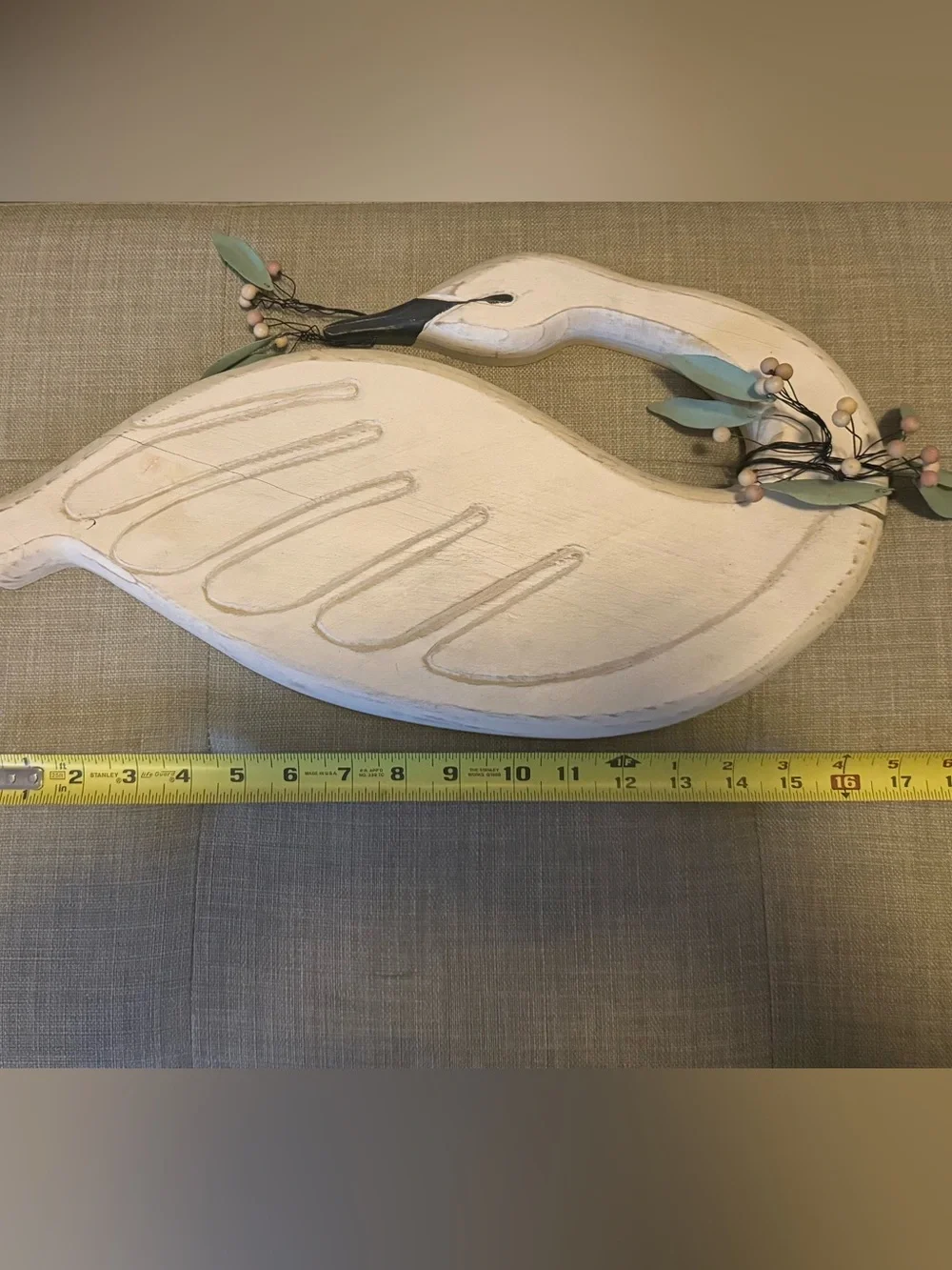 Vintage 1990s Wooden Swan Wall Hanging – Cottagecore Shabby Chic Folk Art Decor